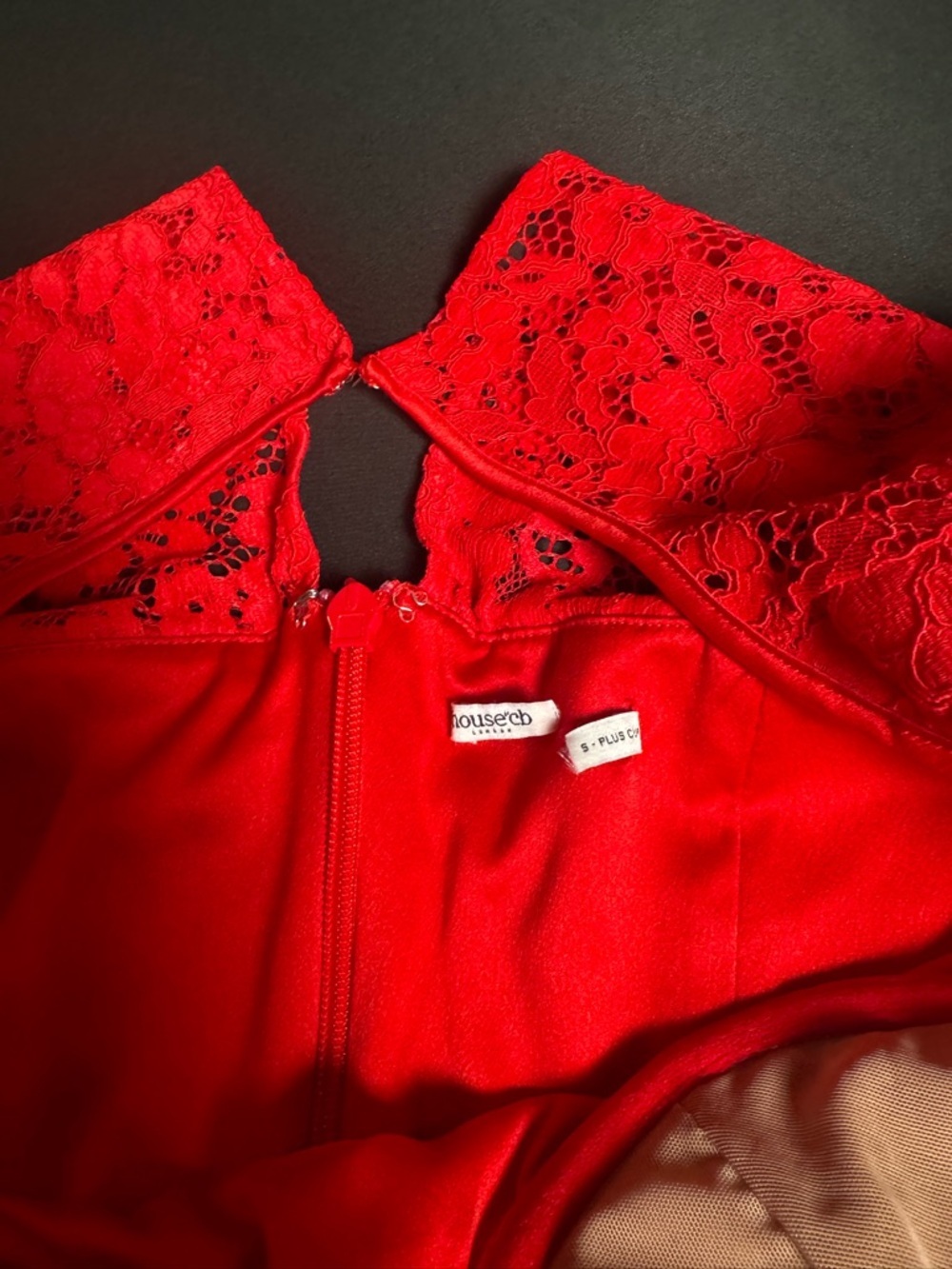 House of CB Jennica Red Rose Satin Lace Mini Dress S Luxury - Picture 7 of 8